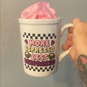 White Coffee Mug with Fun Espresso Design